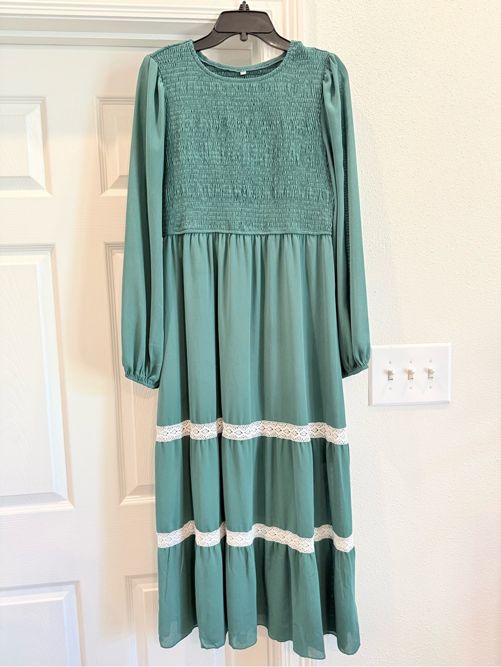 Maxi Smocked Bodice Long Sleeve Dress in Teal